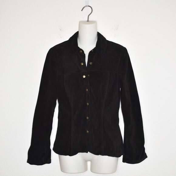 BCBG MaxAzria Snap Button Jacket Shacket Sz M Genuine Suede Western Cowgirl Boho - Picture 1 of 16